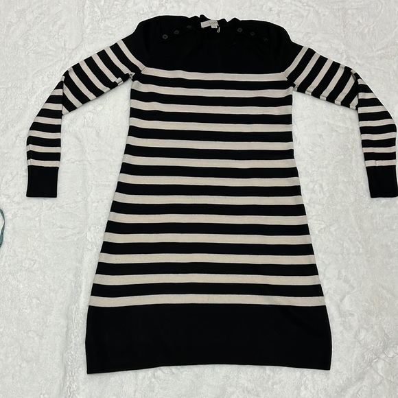 LOFT Dresses & Skirts - LOFT Long Sleeves Back Button Sweater Dress Striped Black